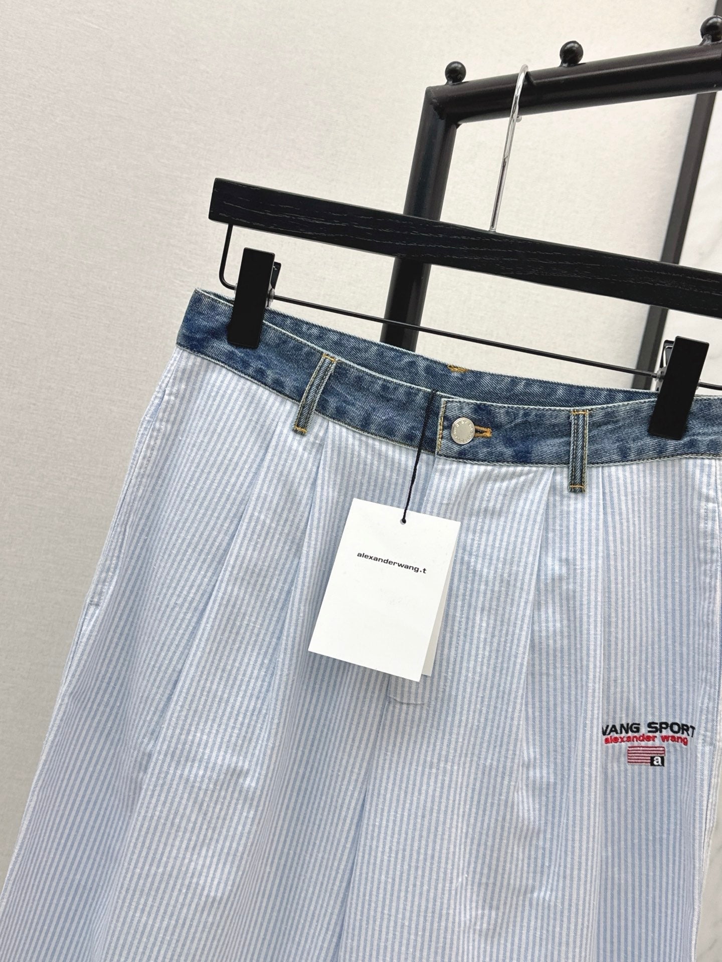 Wang* 25ss Denim waist panel wide-leg pants