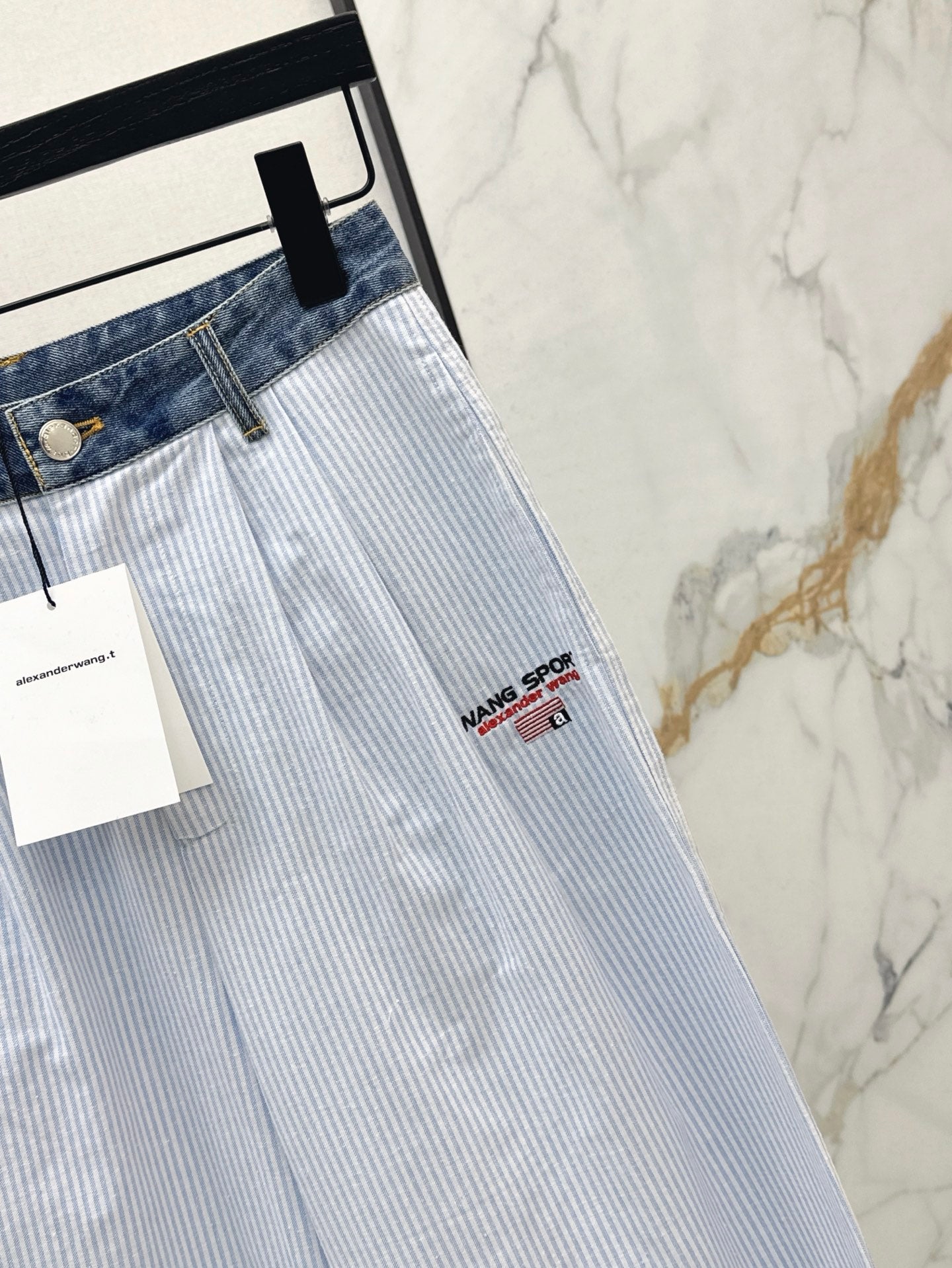 Wang* 25ss Denim waist panel wide-leg pants