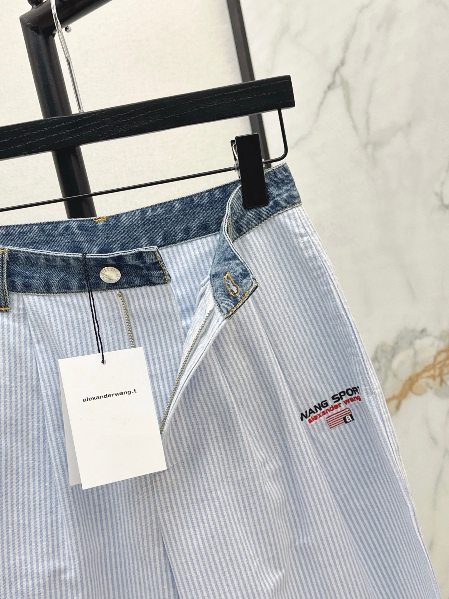 Wang* 25ss Denim waist panel wide-leg pants