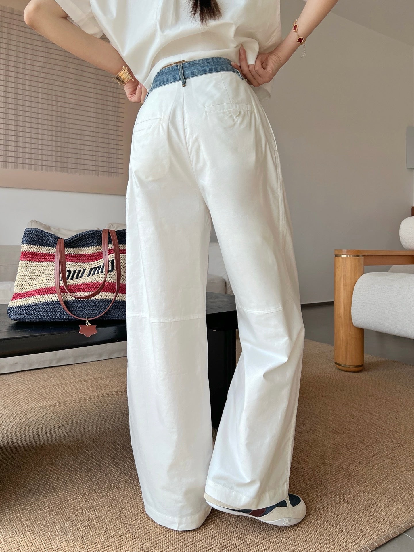 Wang* 25ss Denim waist panel wide-leg pants