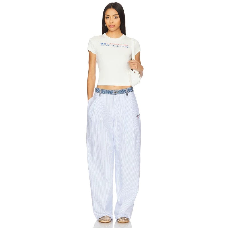 Wang* 25ss Denim waist panel wide-leg pants