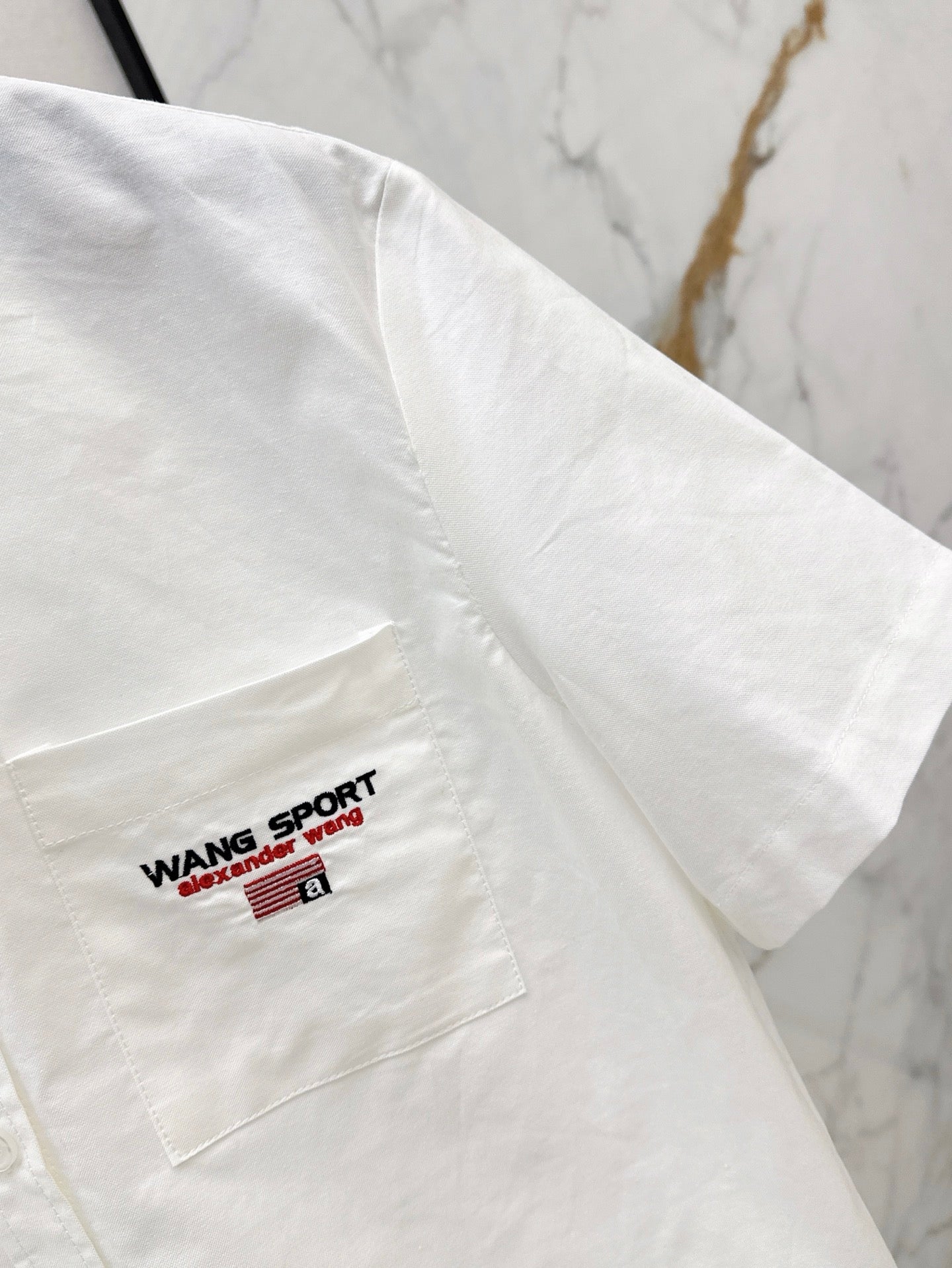 Wang* 25ss Denim patchwork cropped top