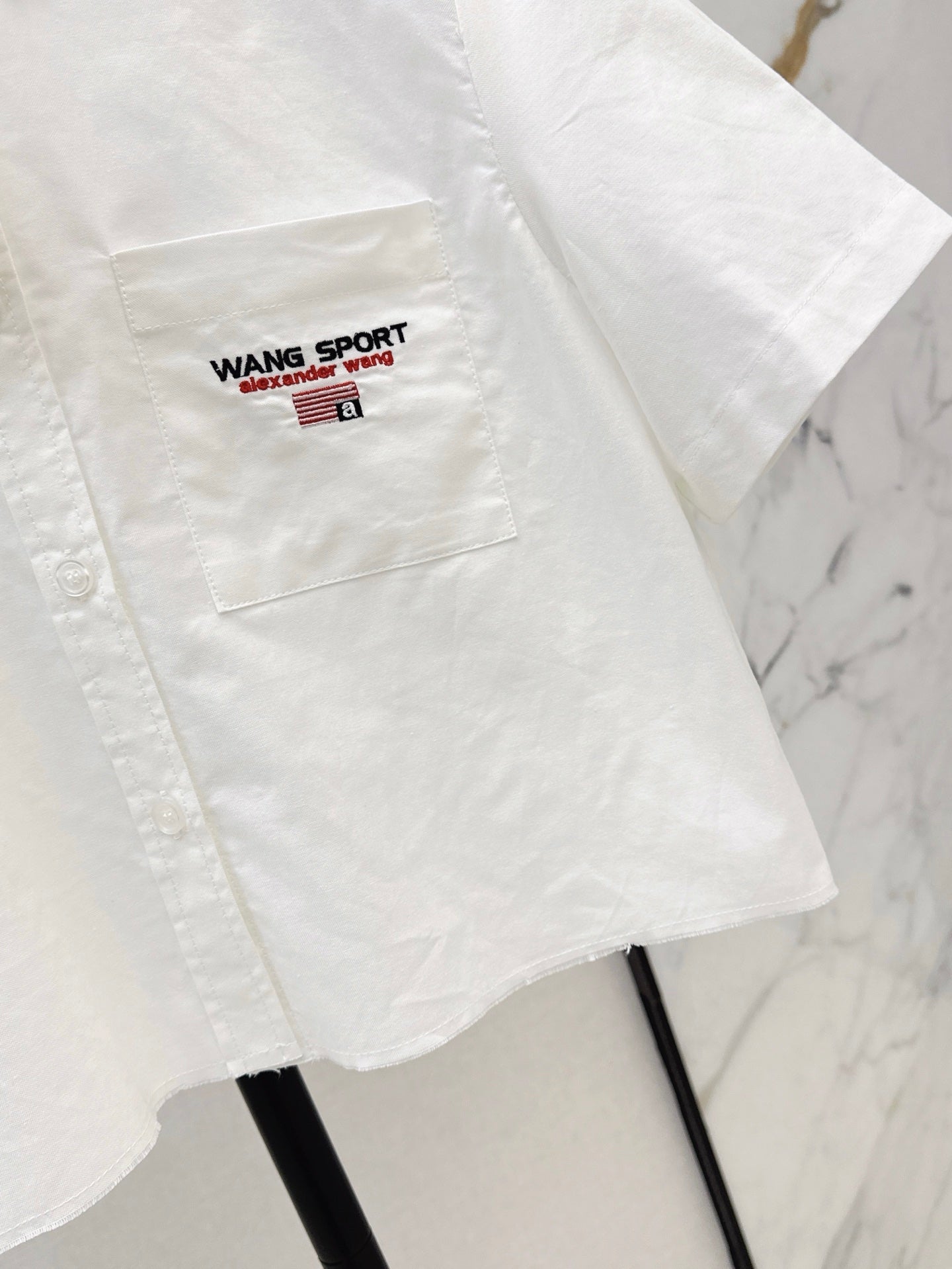 Wang* 25ss Denim patchwork cropped top