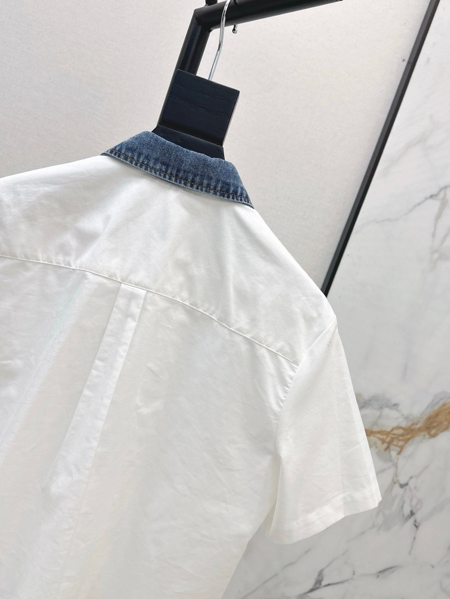 Wang* 25ss Denim patchwork cropped top