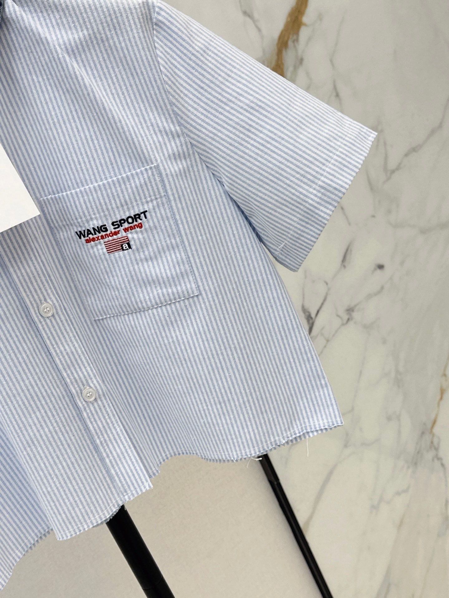 Wang* 25ss Denim patchwork cropped top