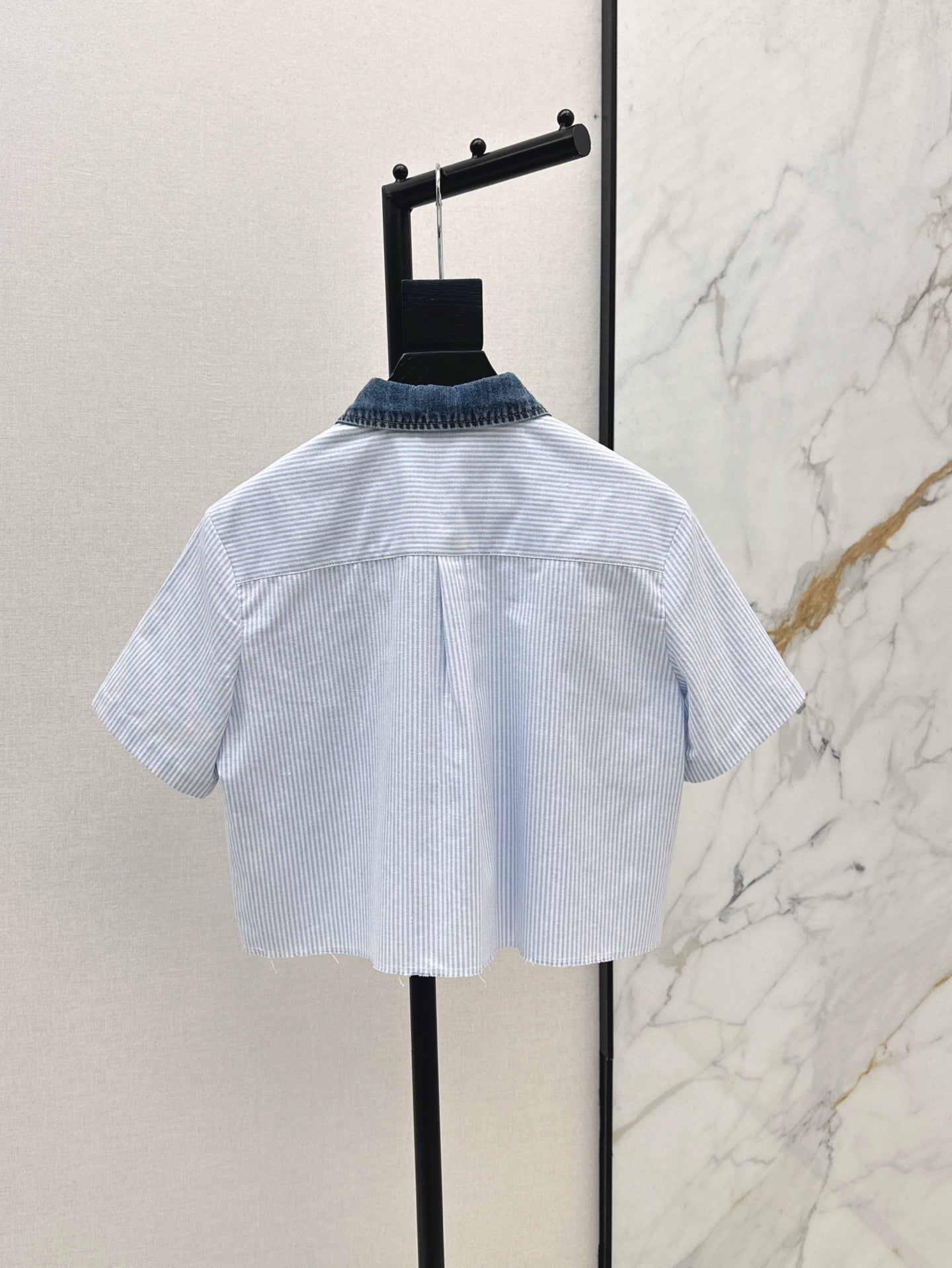 Wang* 25ss Denim patchwork cropped top