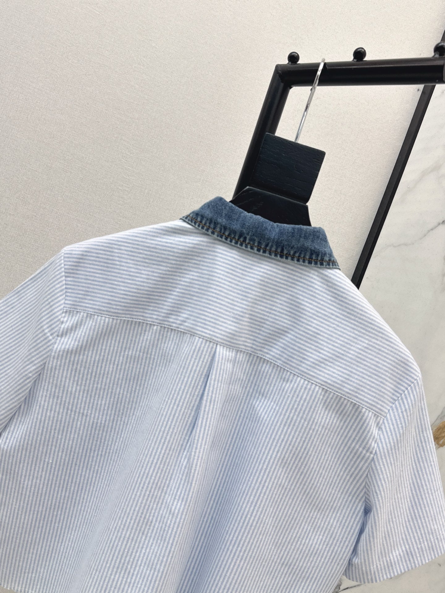 Wang* 25ss Denim patchwork cropped top