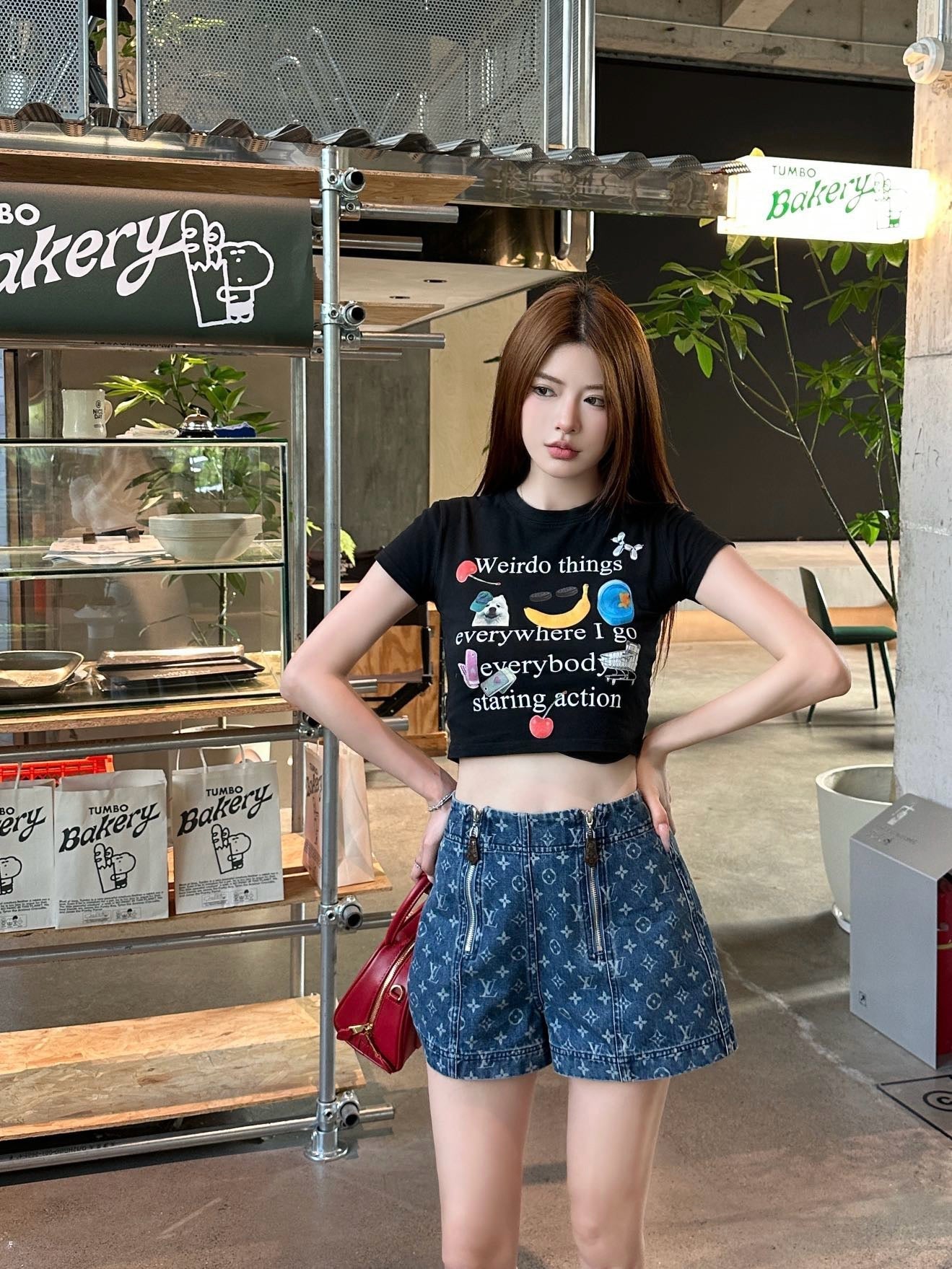 Loui* 25ss monogram zipper denim shorts