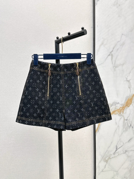 Loui* 25ss monogram zipper denim shorts