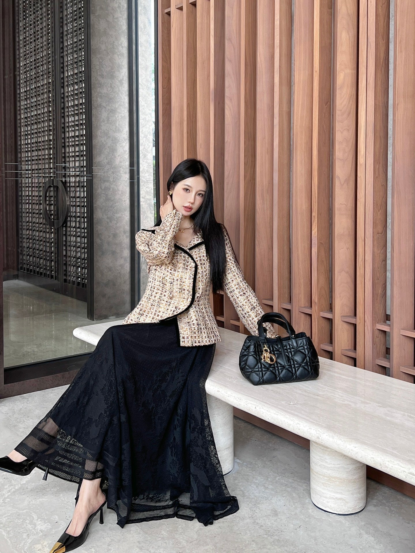 C*nel 25ss Boat neck woven tweed jacket