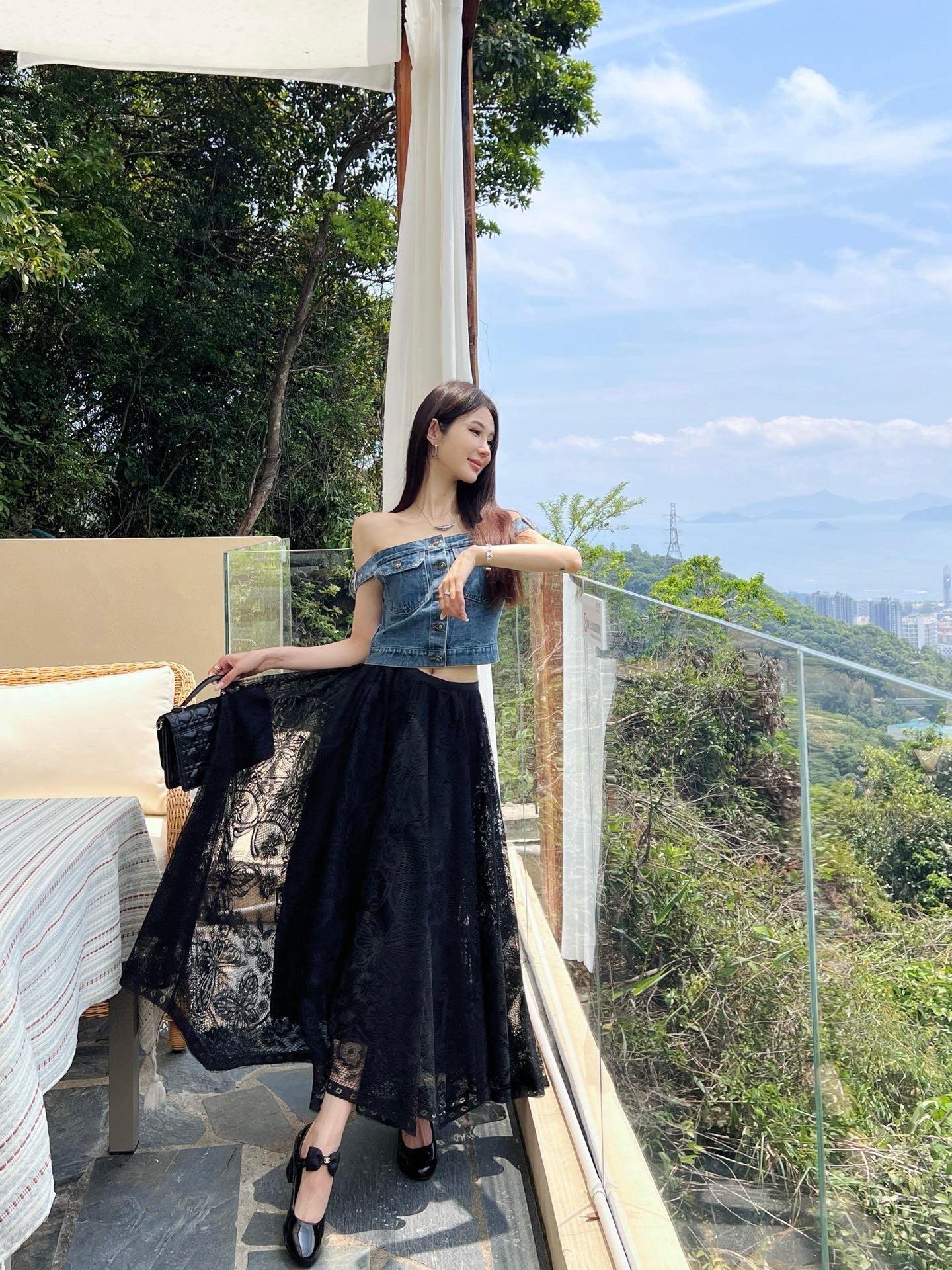 D*r 25ss Lace Flared Mid-Length Skirt