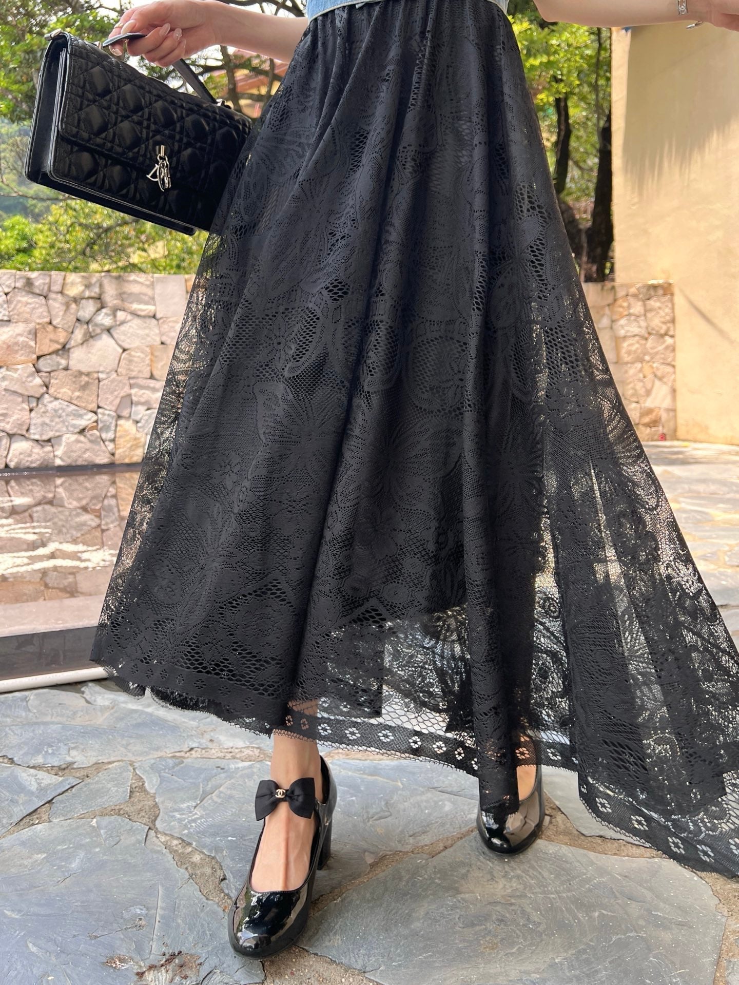 D*r 25ss Lace Flared Mid-Length Skirt