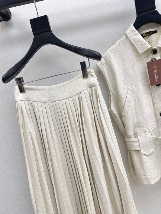 Lor*P belted vest + pleated skirt set