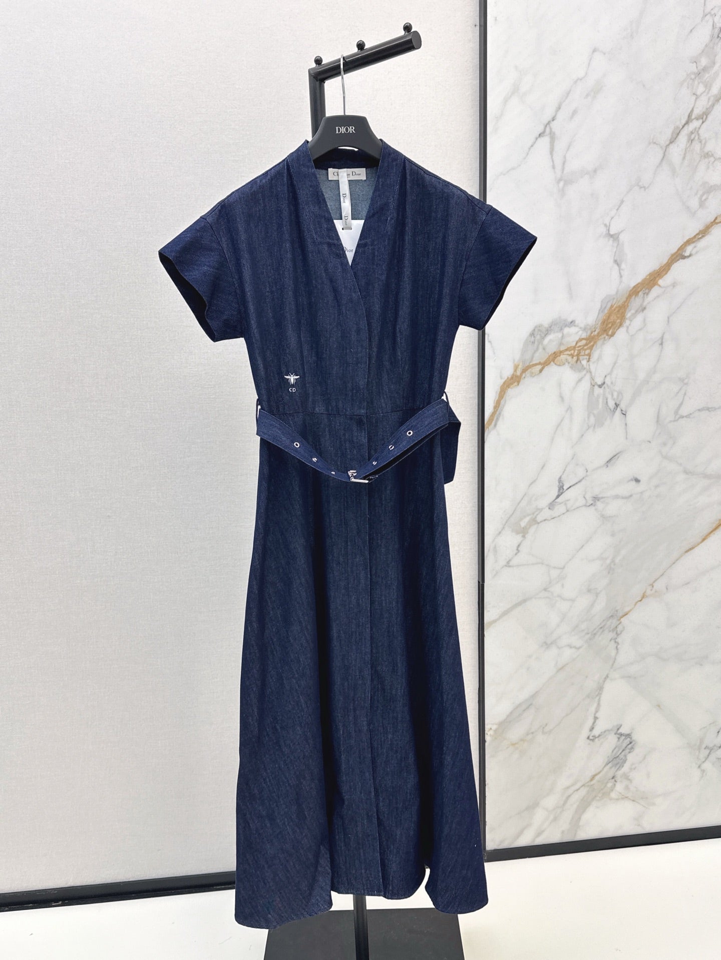 D*r 25ss flared denim midi dress with belt