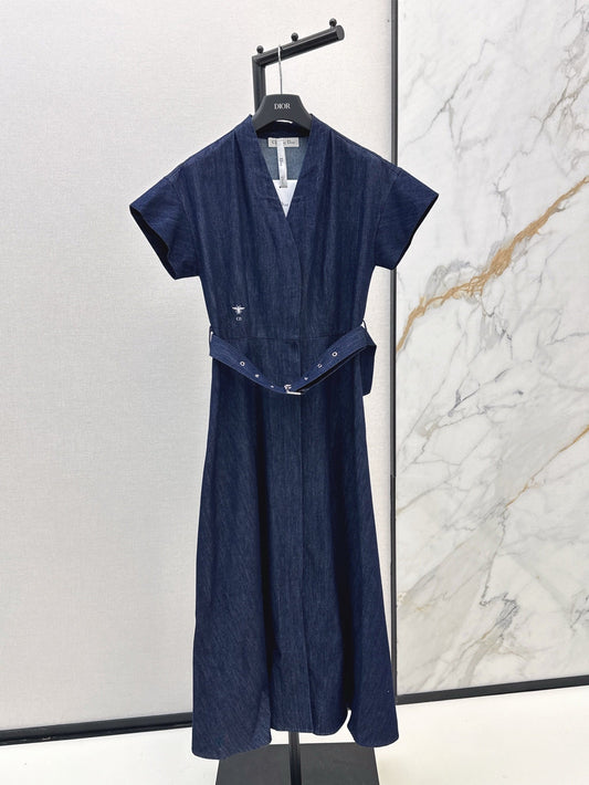 D*r 25ss flared denim midi dress with belt