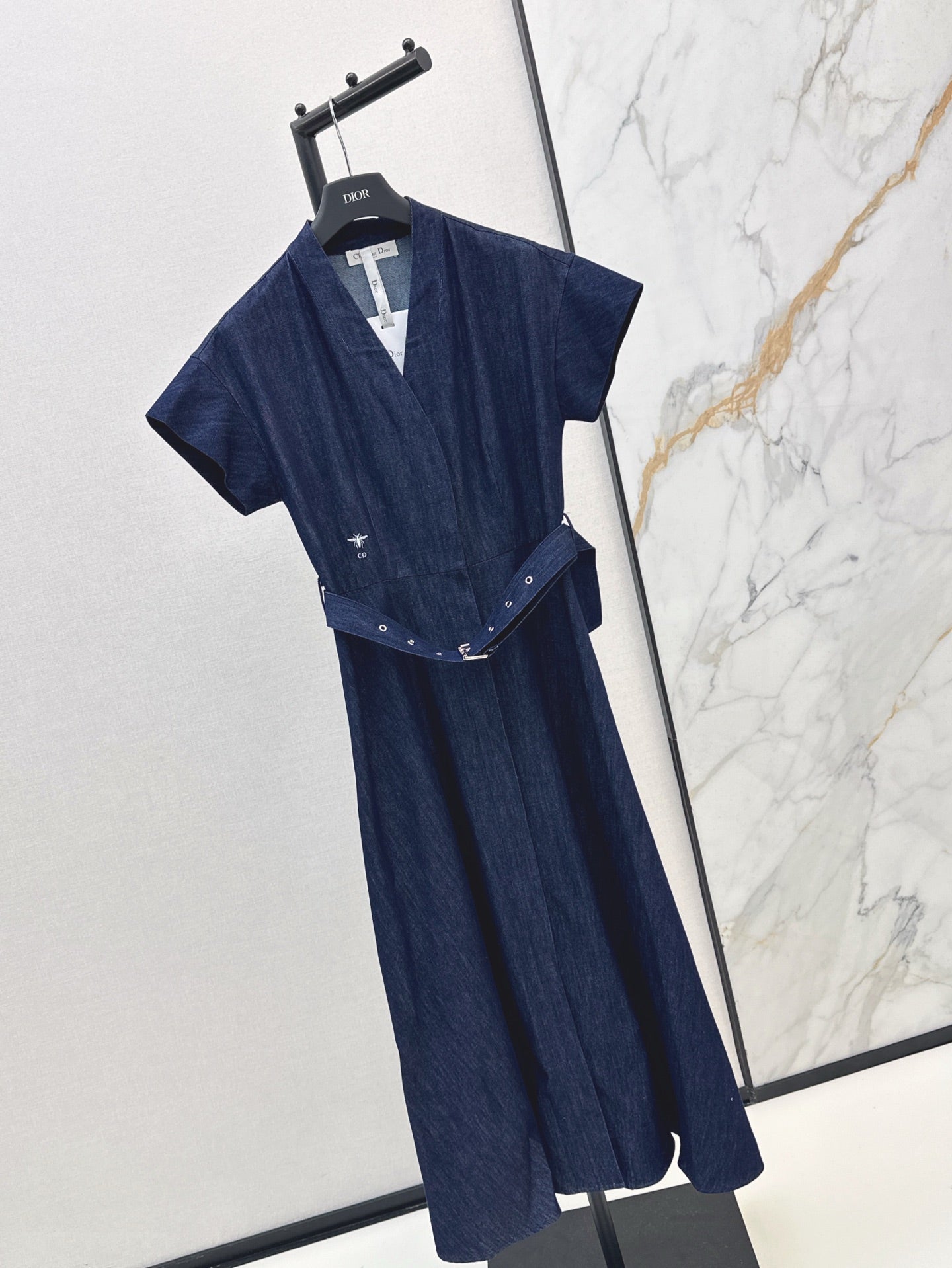 D*r 25ss flared denim midi dress with belt