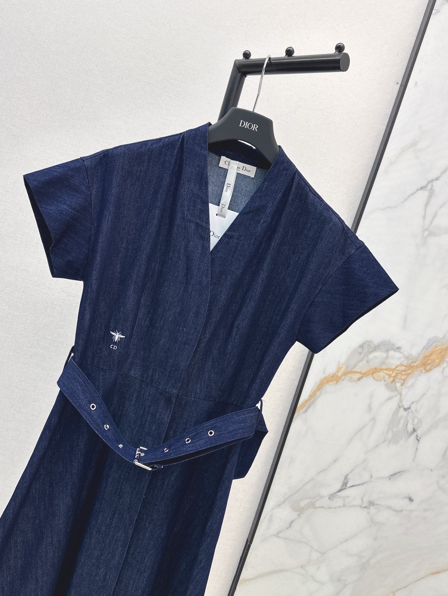 D*r 25ss flared denim midi dress with belt