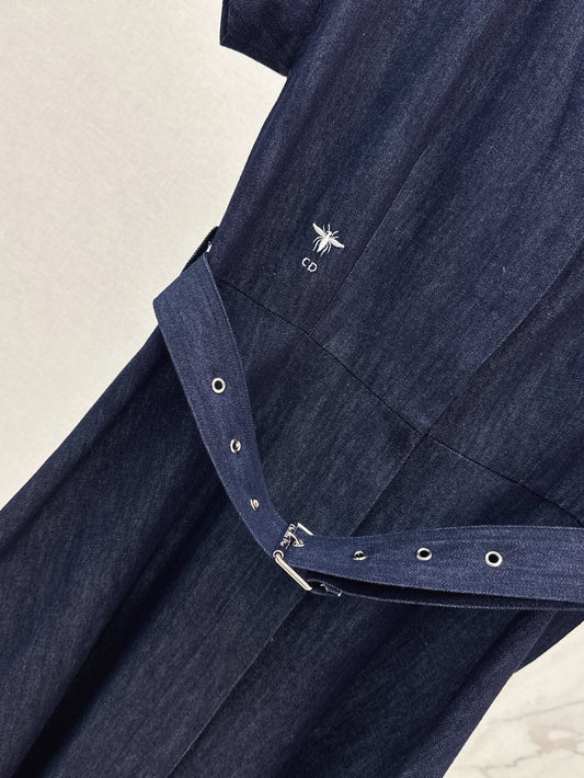 D*r 25ss flared denim midi dress with belt