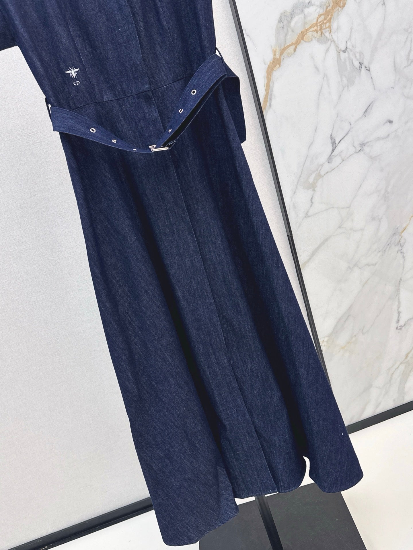 D*r 25ss flared denim midi dress with belt