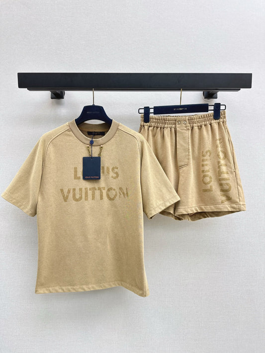 Loui* 25ss Vintage-Effect cotton T-Shirt + shorts set