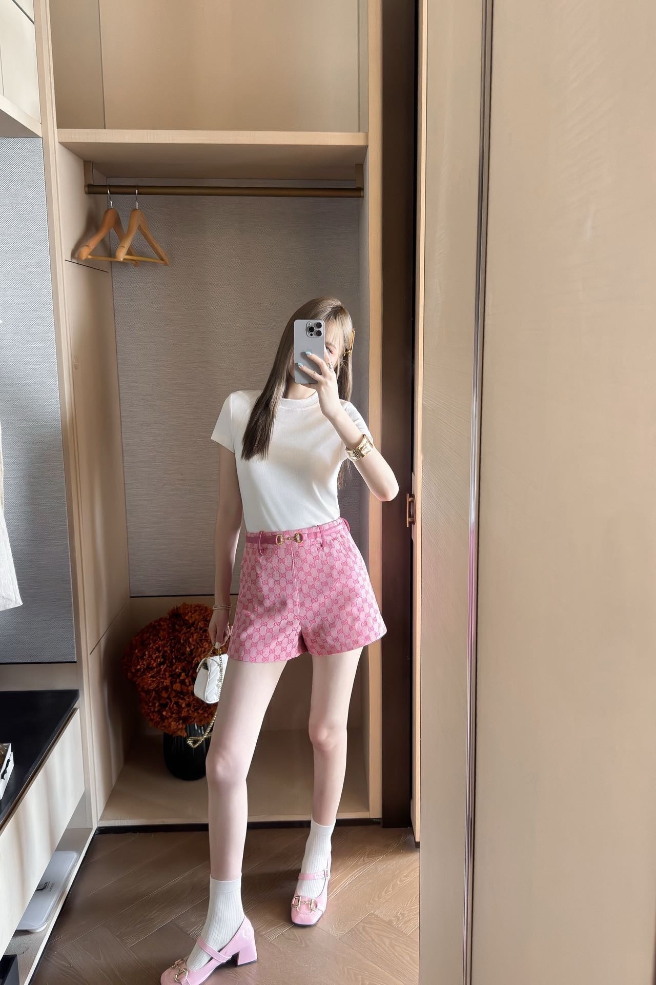 G*u 25ss GG jacquard horsebit shorts