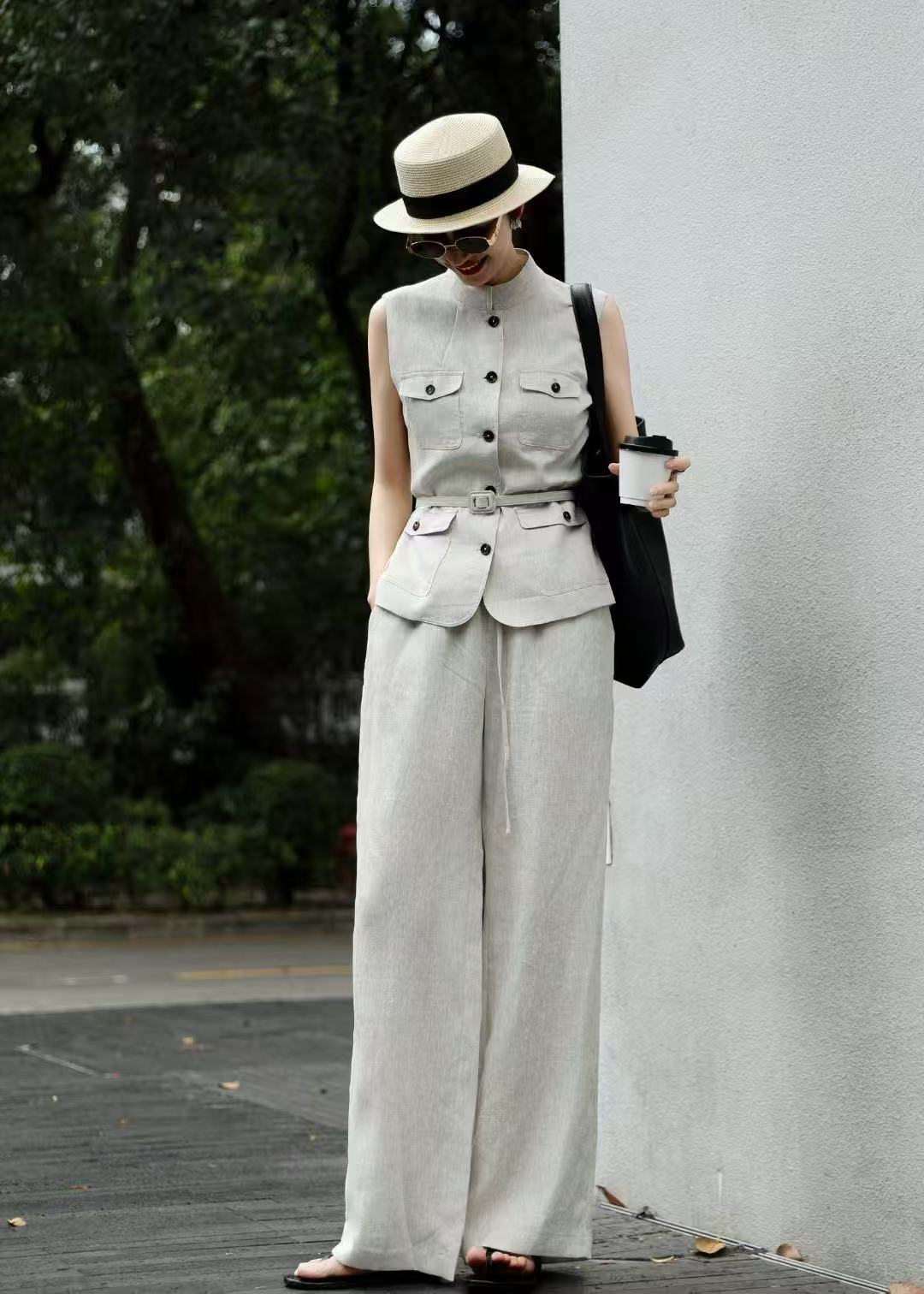 Lor*P 25ss belted vest + wide-leg pants set