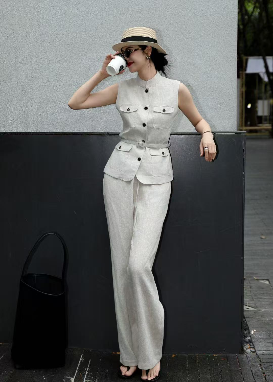 Lor*P 25ss belted vest + wide-leg pants set