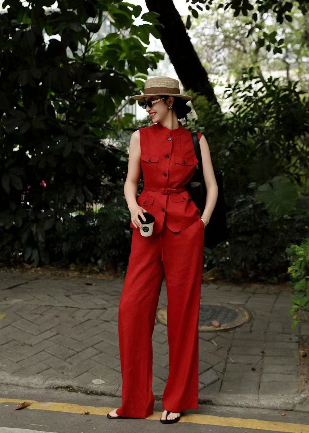Lor*P 25ss belted vest + wide-leg pants set