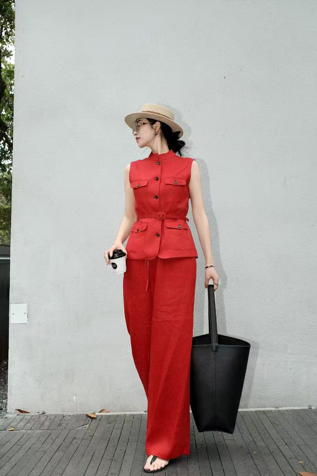 Lor*P 25ss belted vest + wide-leg pants set