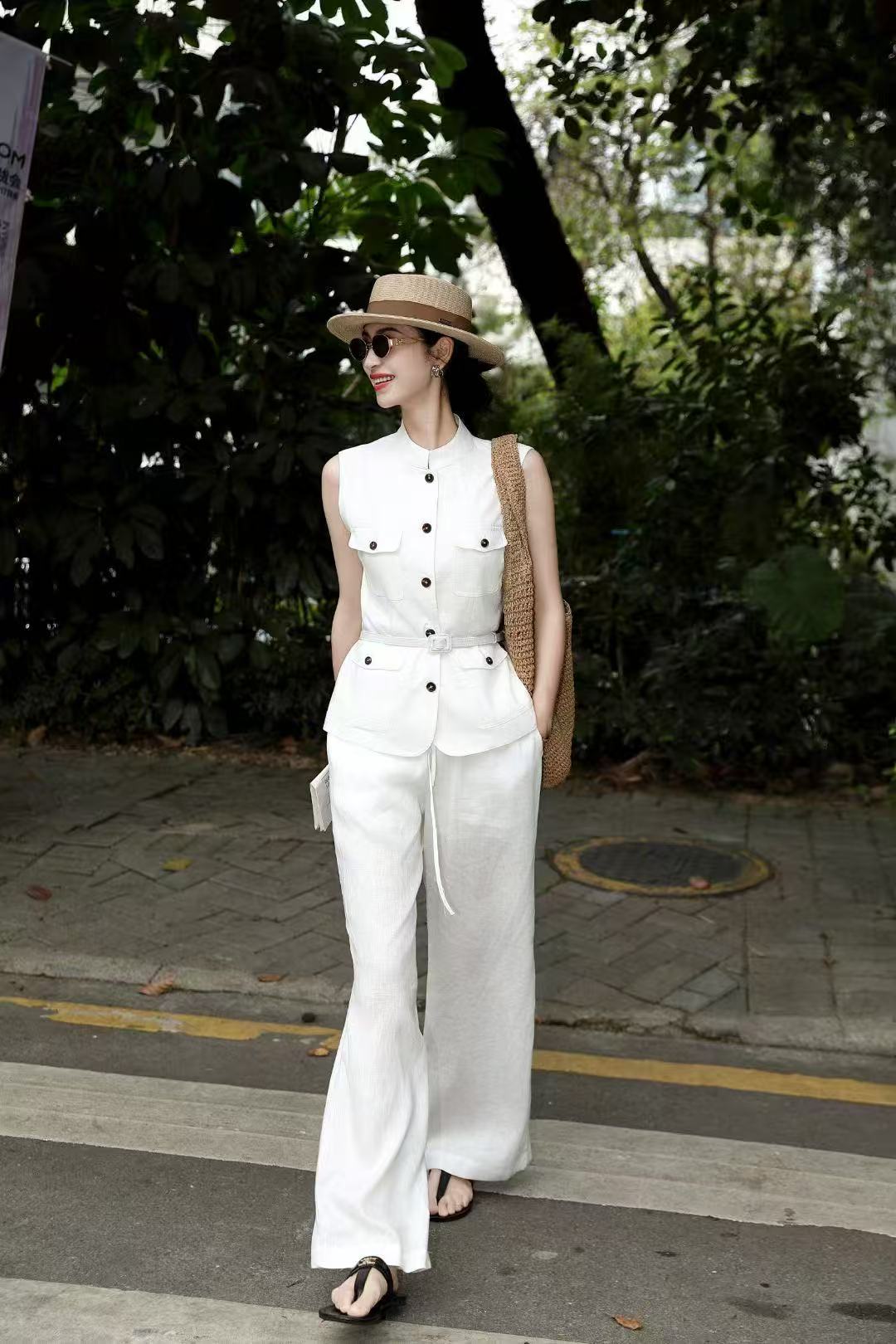 Lor*P 25ss belted vest + wide-leg pants set