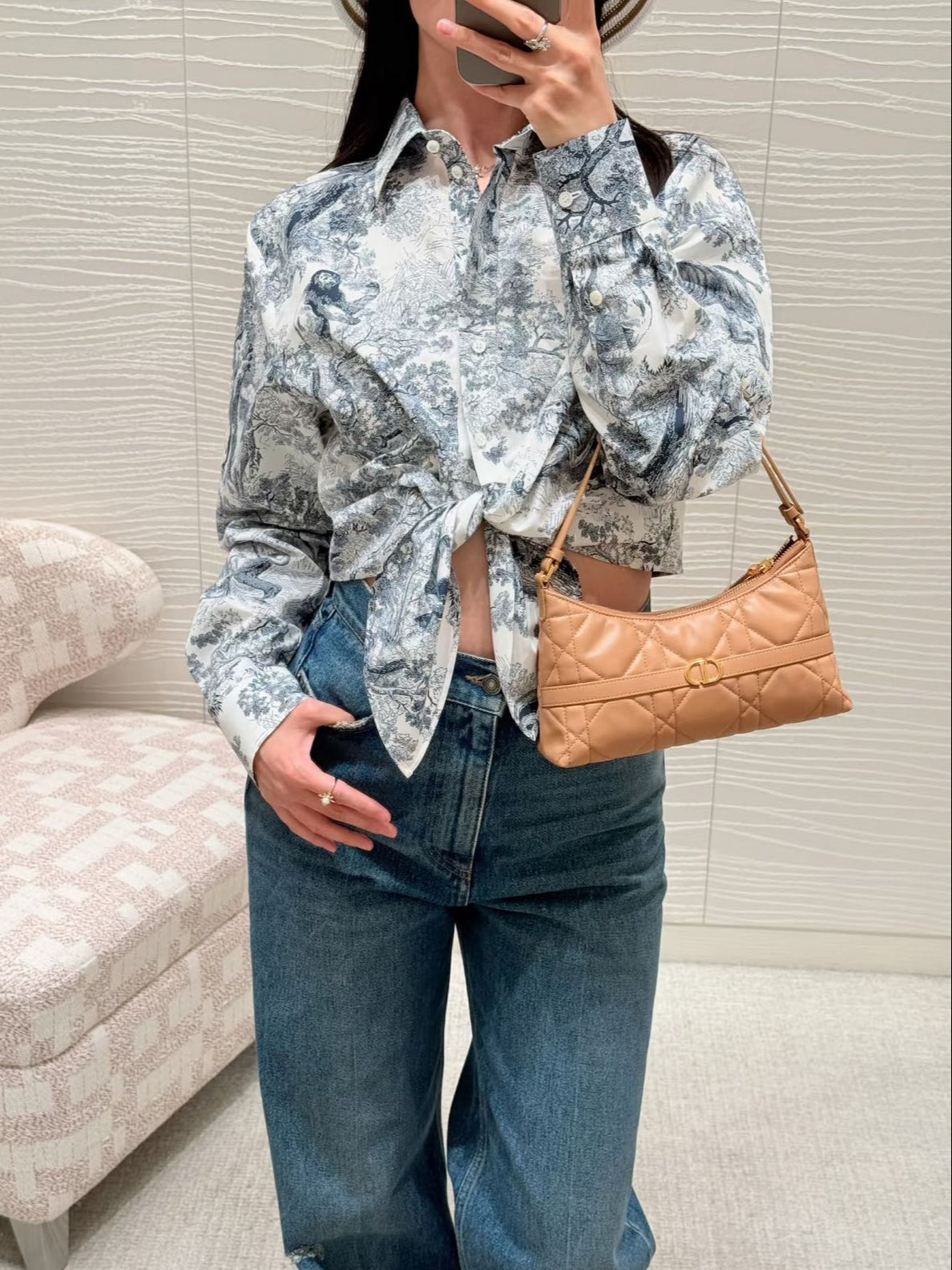 D*r 25ss print cropped tied shirt