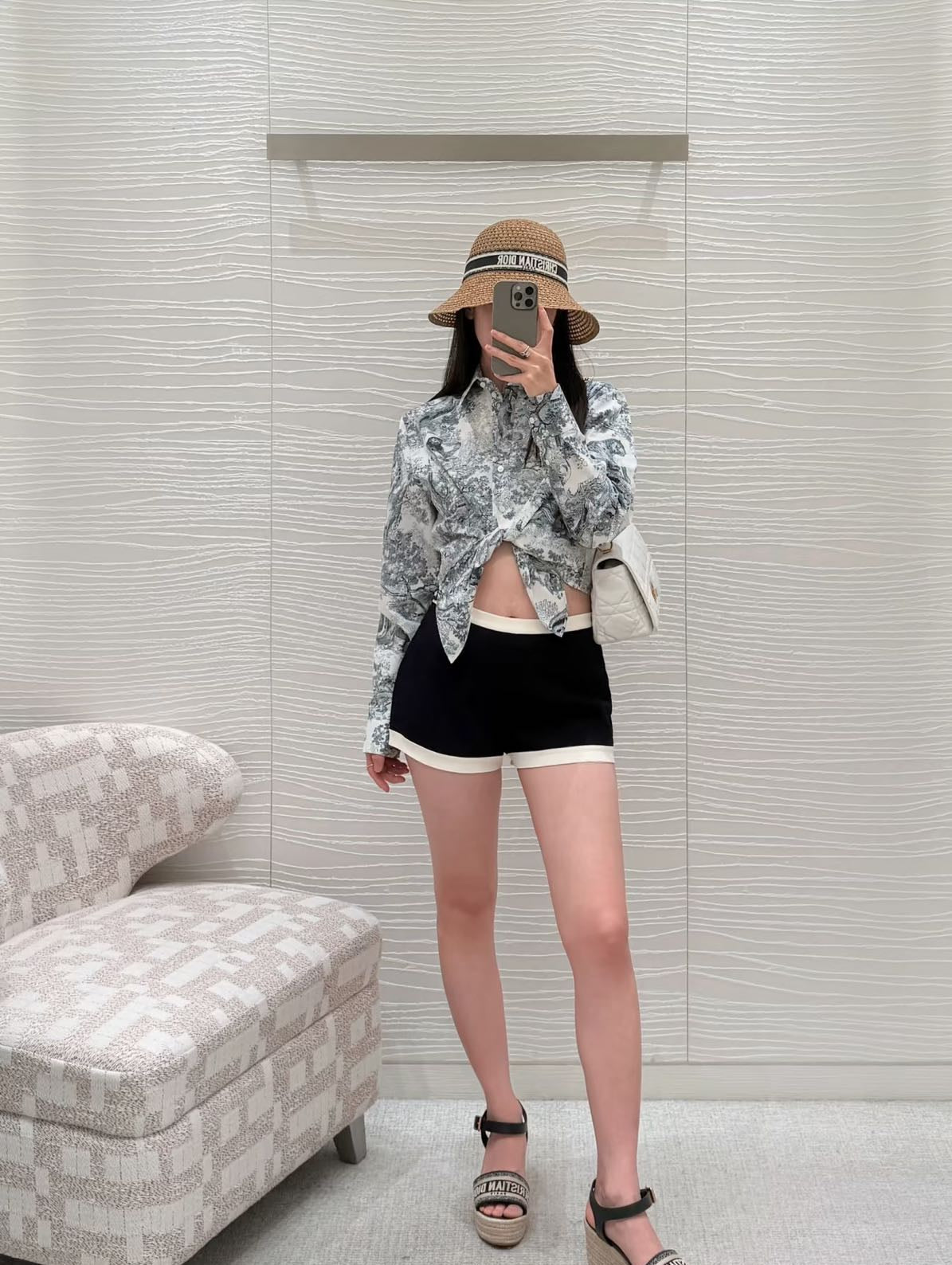 D*r 25ss print cropped tied shirt