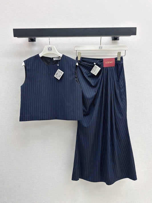 Loe* 25ss Draped Striped Skirt Suit