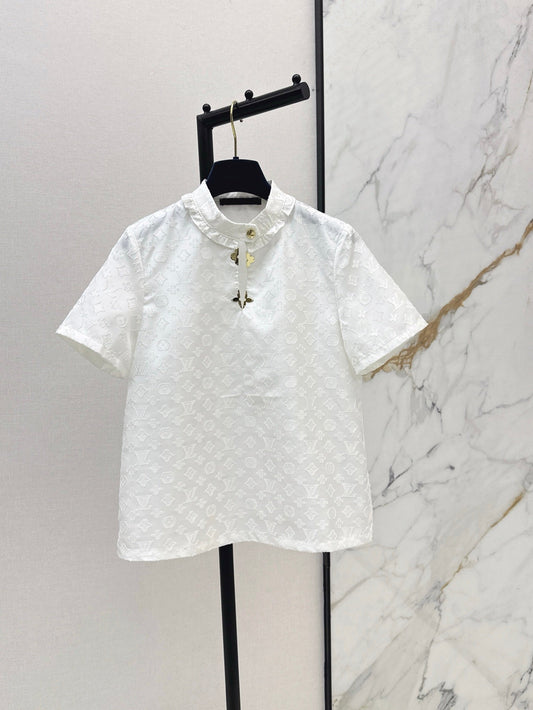Loui* 25ss monogram jacquard stand collar top