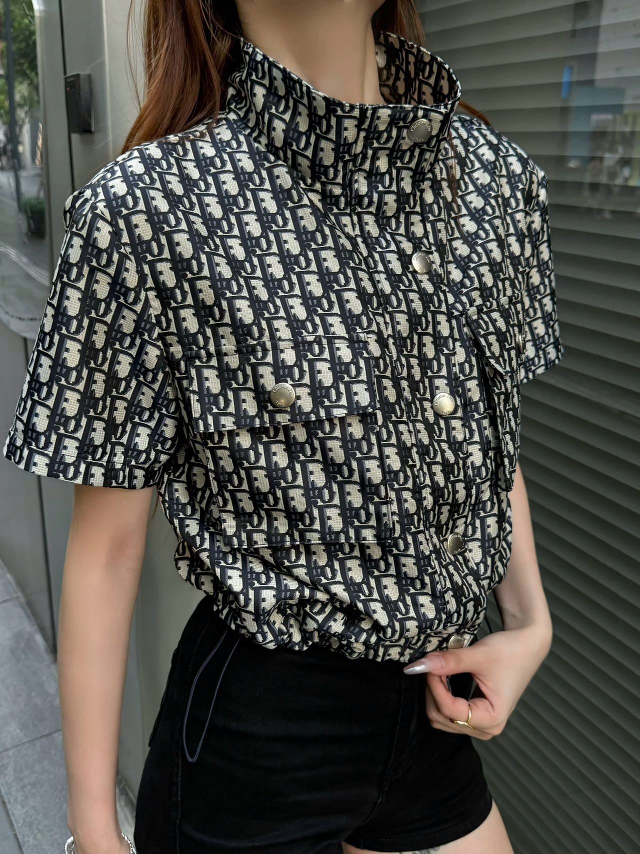 D*r 25ss jacquard technical taffeta cropped shirt
