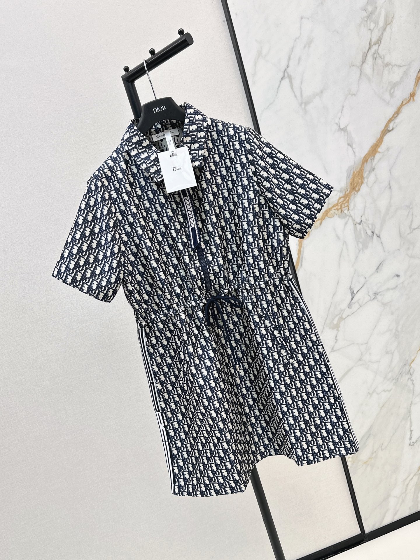 D*r 25ss jacquard technical taffeta drawstring dress