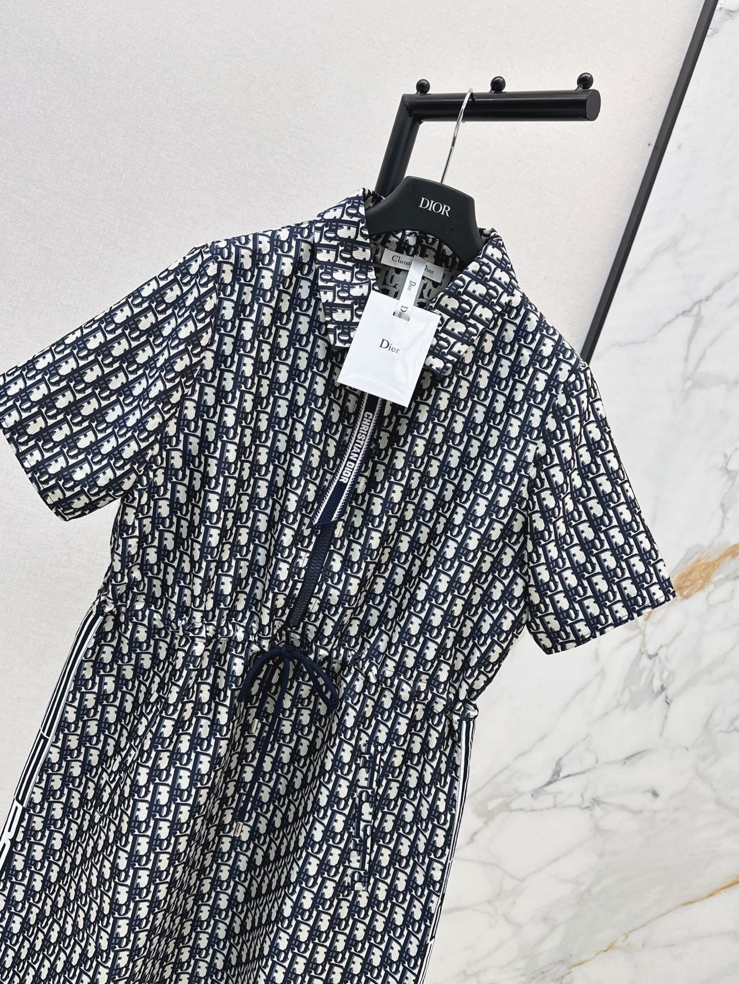 D*r 25ss jacquard technical taffeta drawstring dress