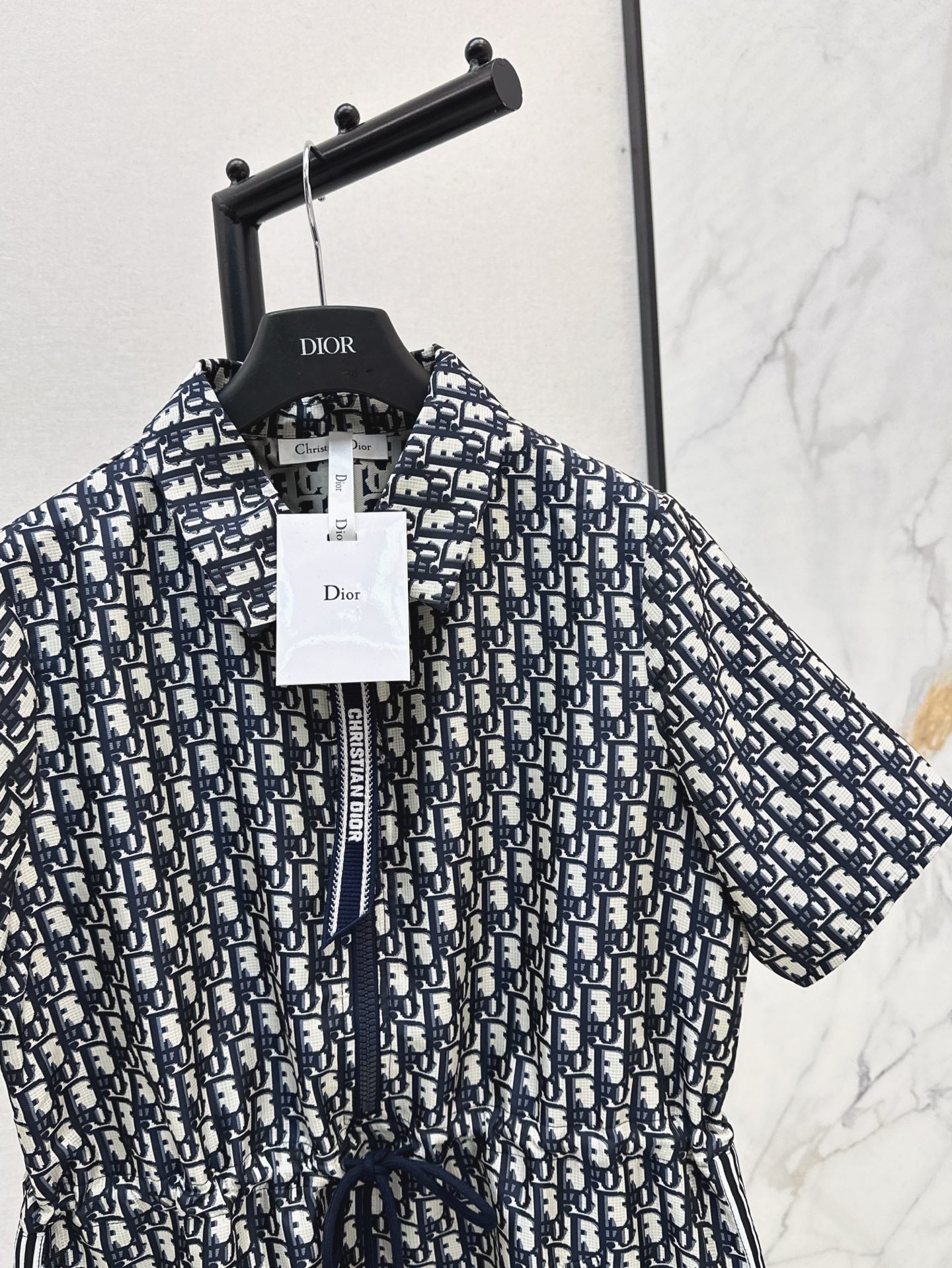 D*r 25ss jacquard technical taffeta drawstring dress