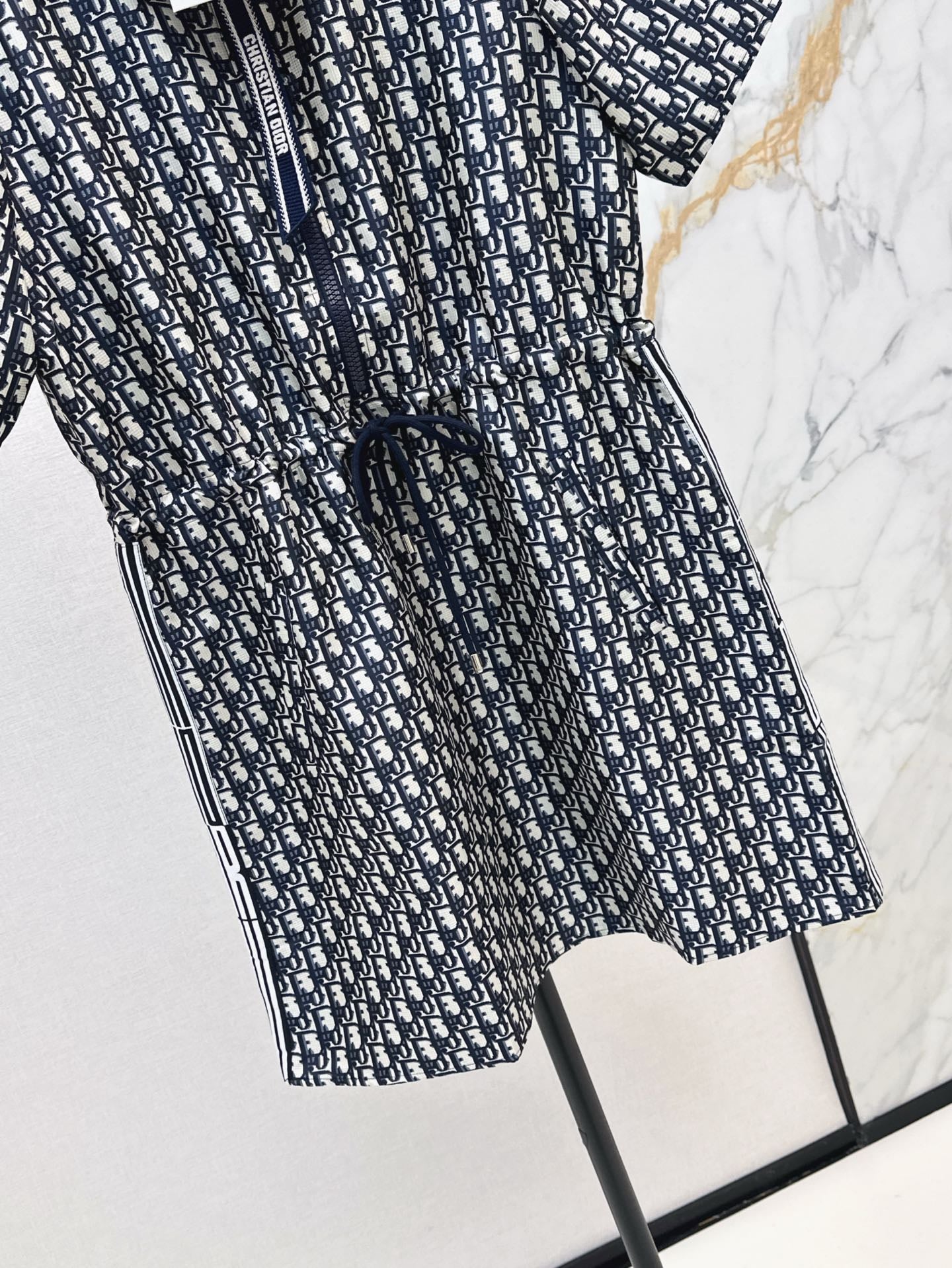 D*r 25ss jacquard technical taffeta drawstring dress