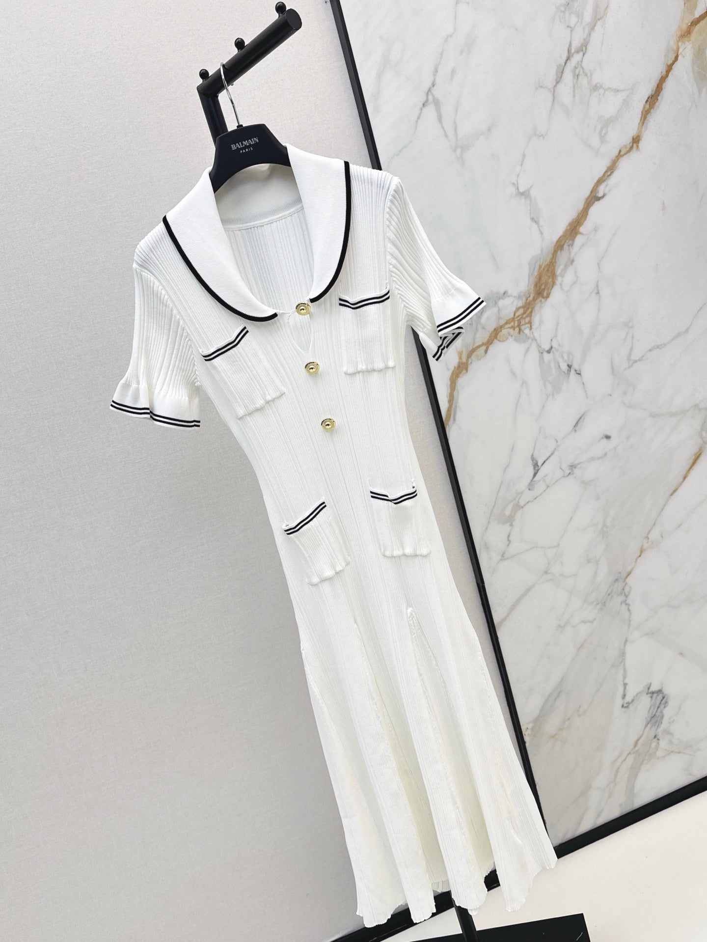 Balm* gold buttons long knit dress