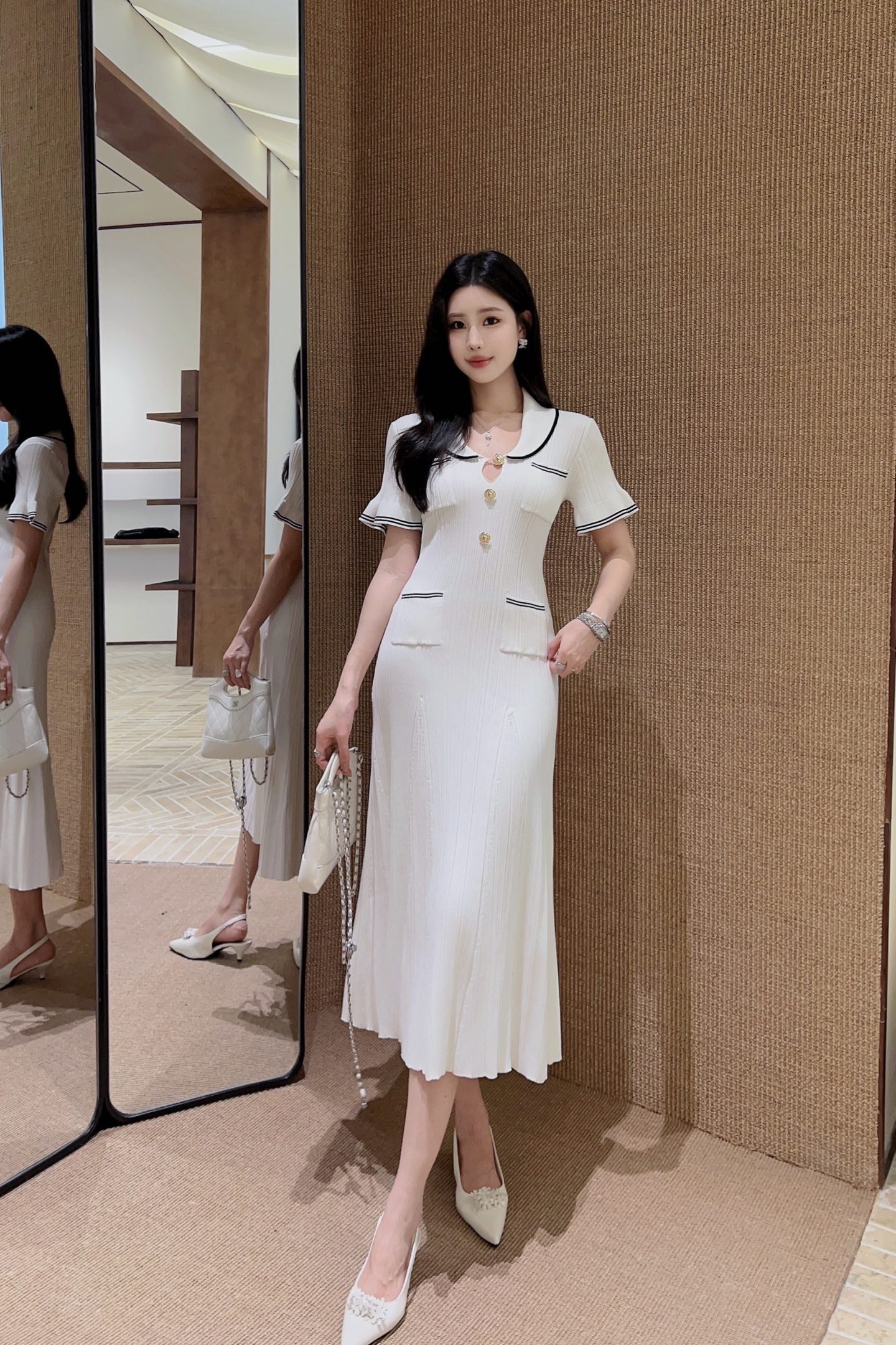 Balm* gold buttons long knit dress