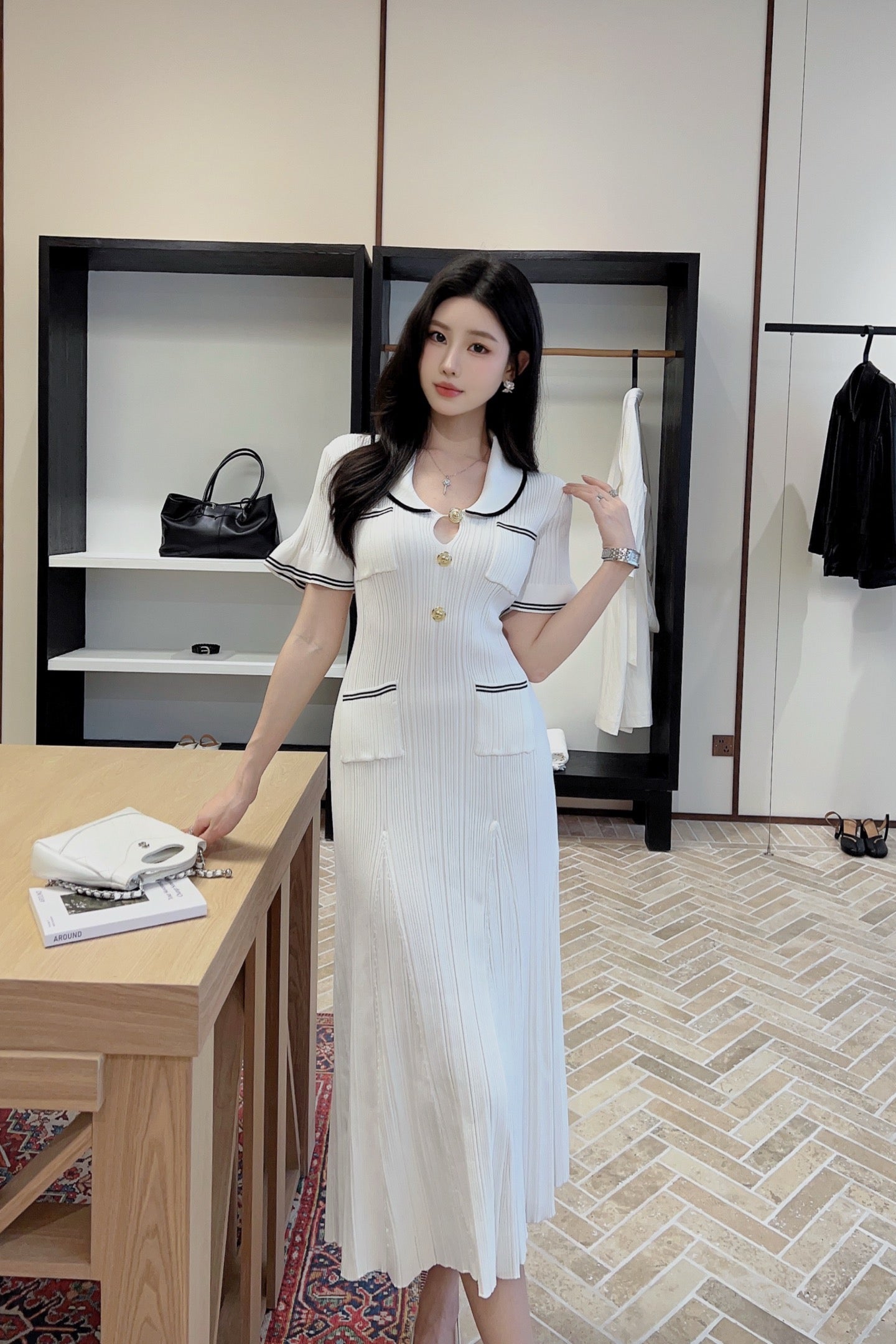 Balm* gold buttons long knit dress