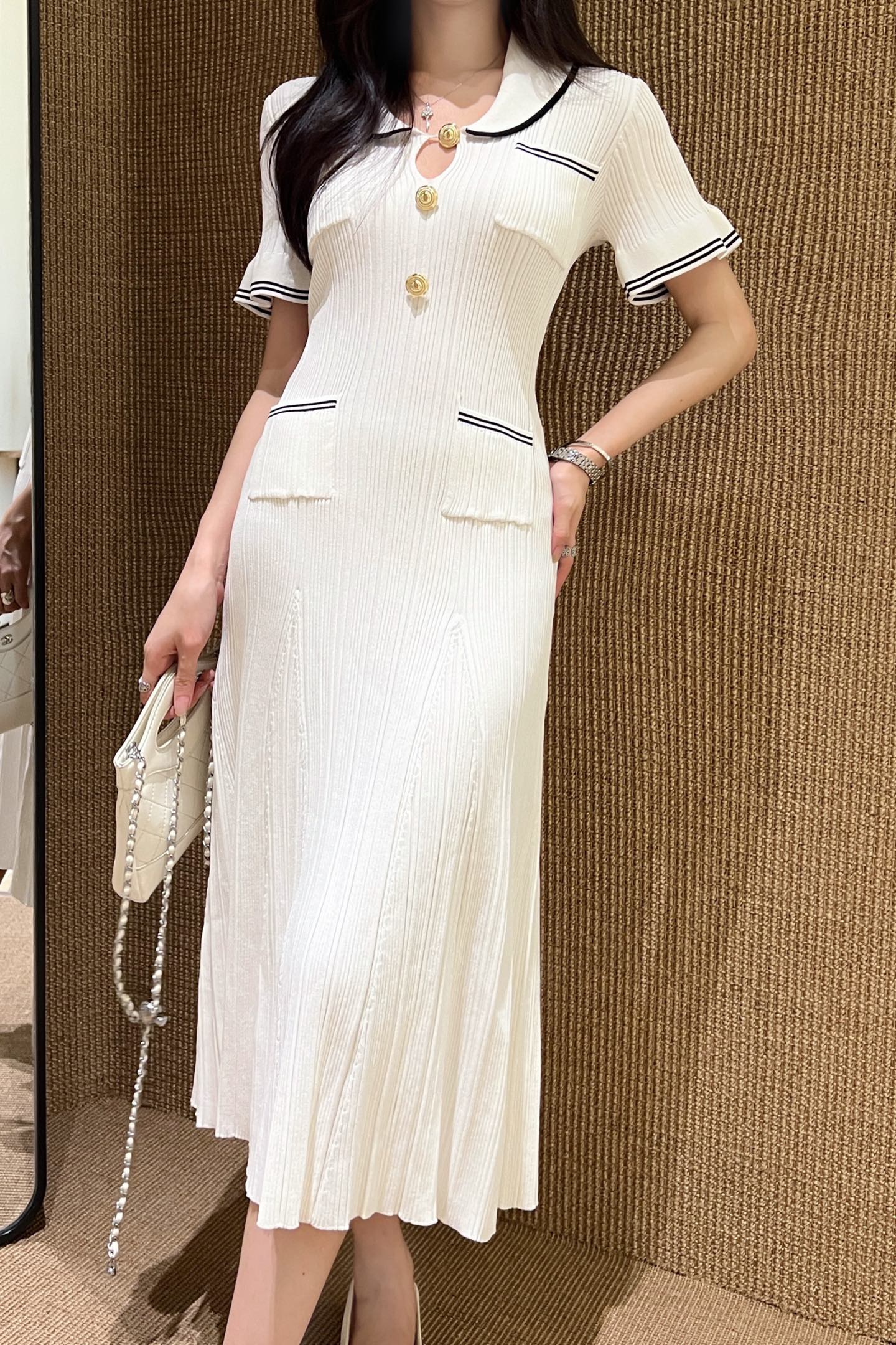 Balm* gold buttons long knit dress
