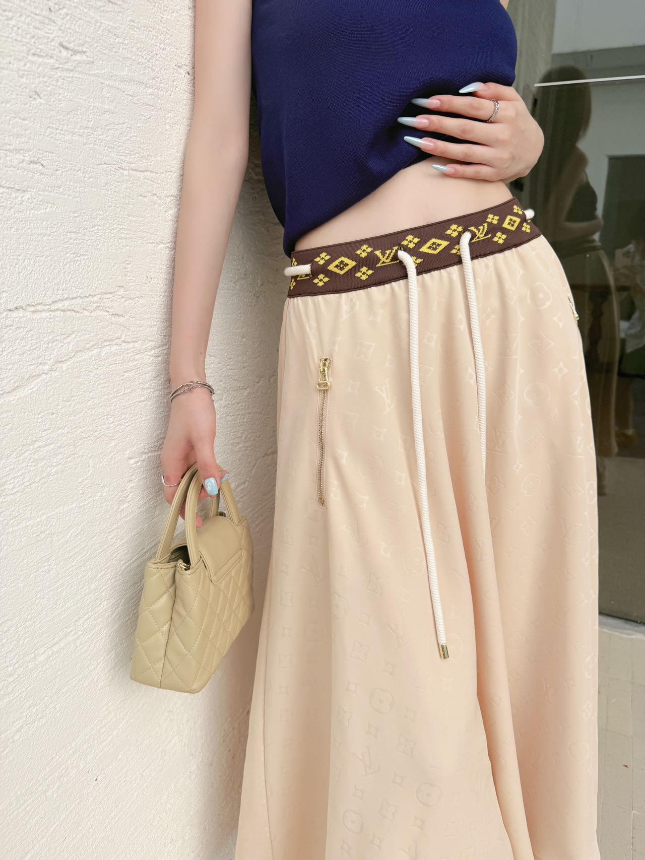 Loui* 25ss monogram elastic waist skirt