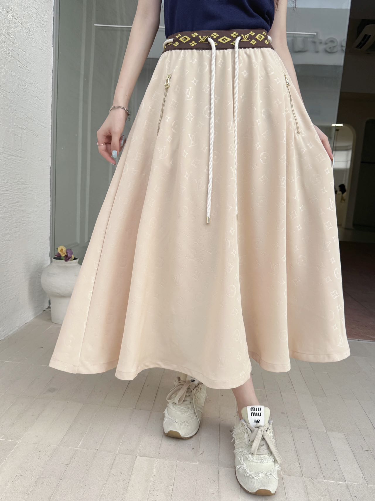 Loui* 25ss monogram elastic waist skirt