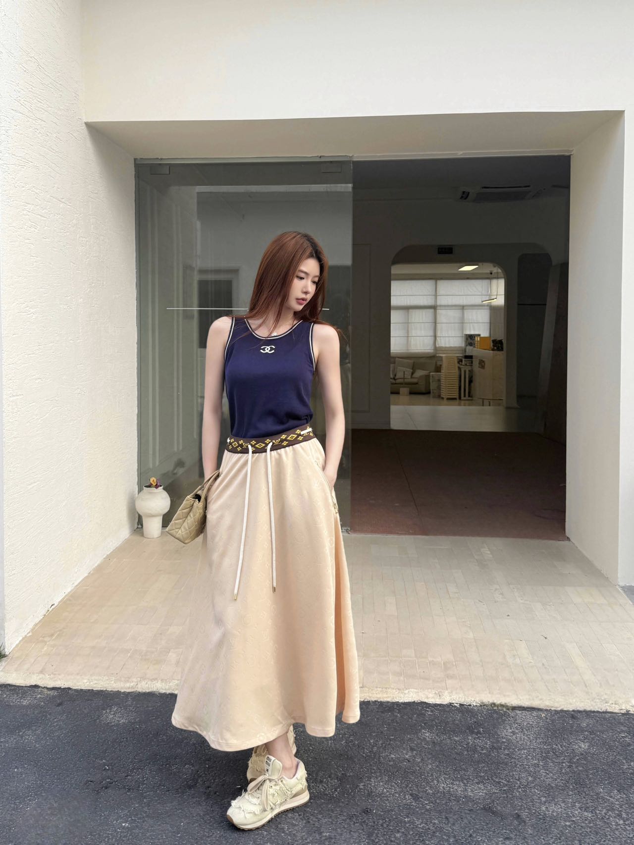 Loui* 25ss monogram elastic waist skirt