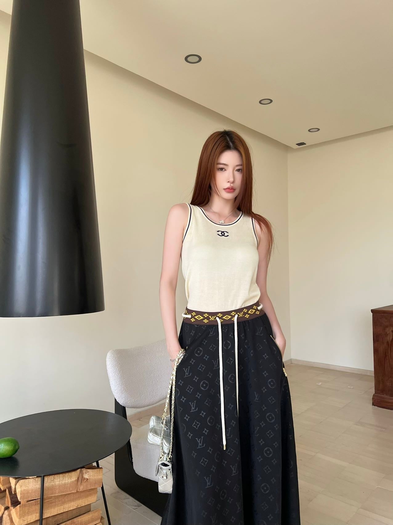 Loui* 25ss monogram elastic waist skirt