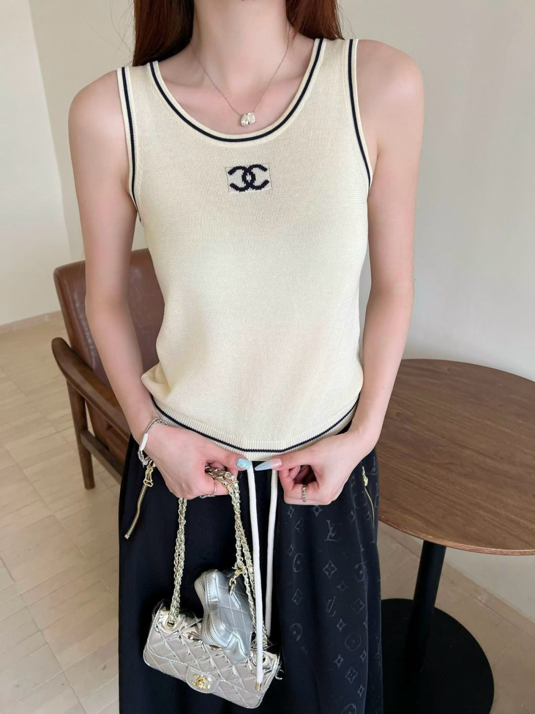 C*nel 25ss logo jacquard knitted vest