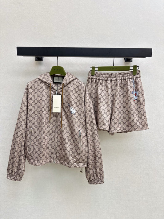 Gu* 25ss GG jacquard hooded jacket suit
