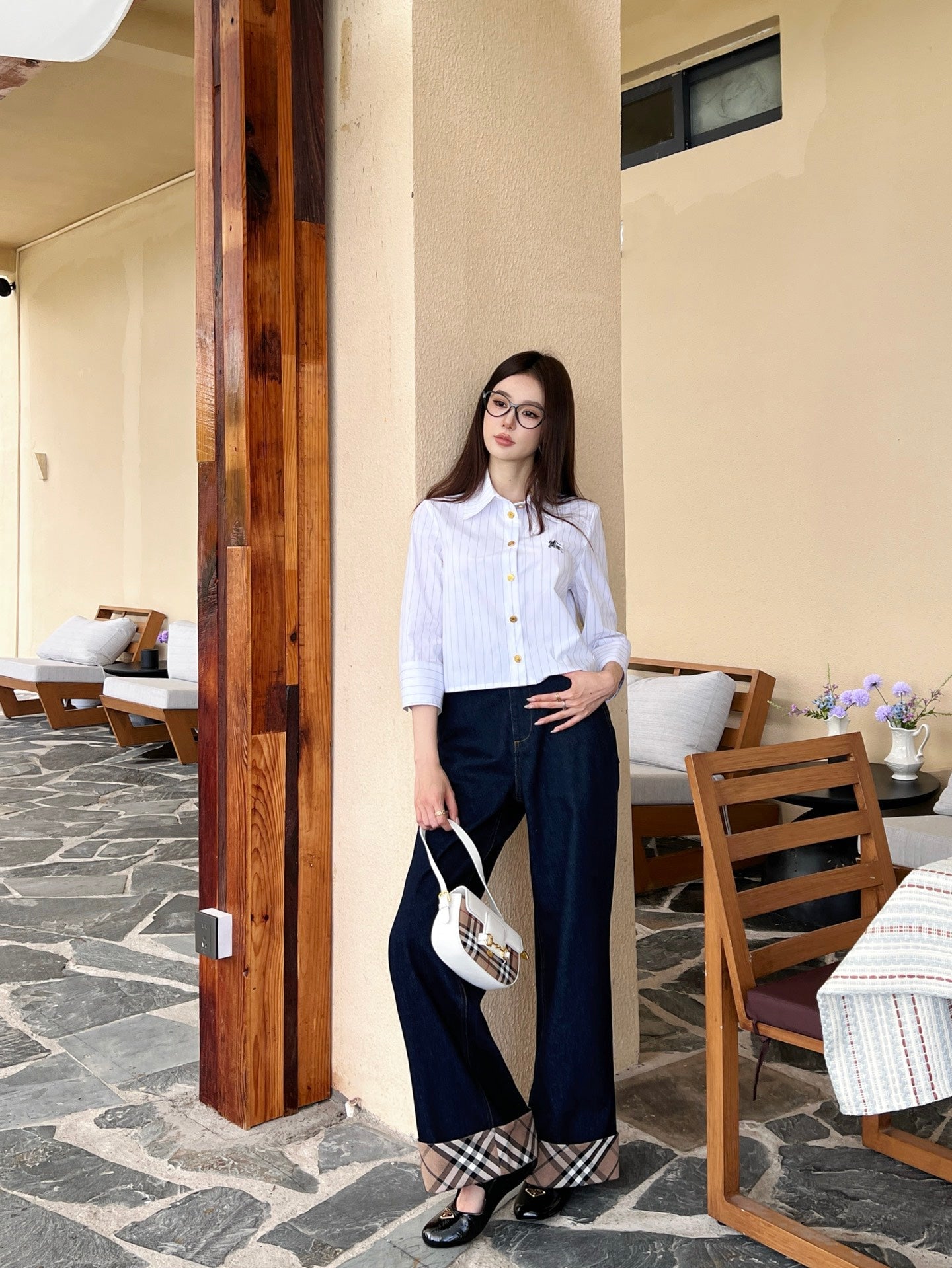 Bur* 25ss Three-quarter sleeves cropped shirt